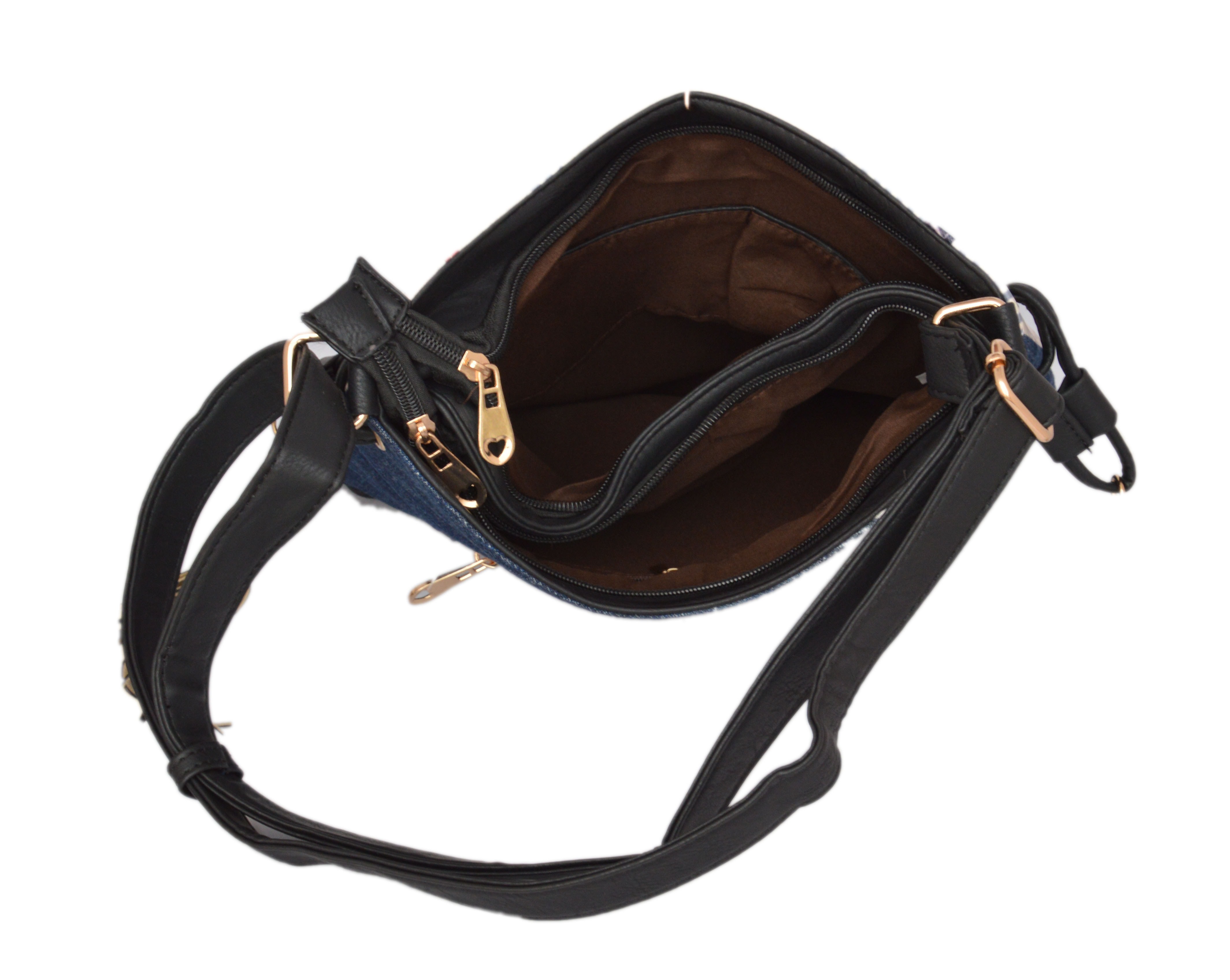 Shopaholic Fashion Denim Printed Designer Crystal Studded Sling Bag