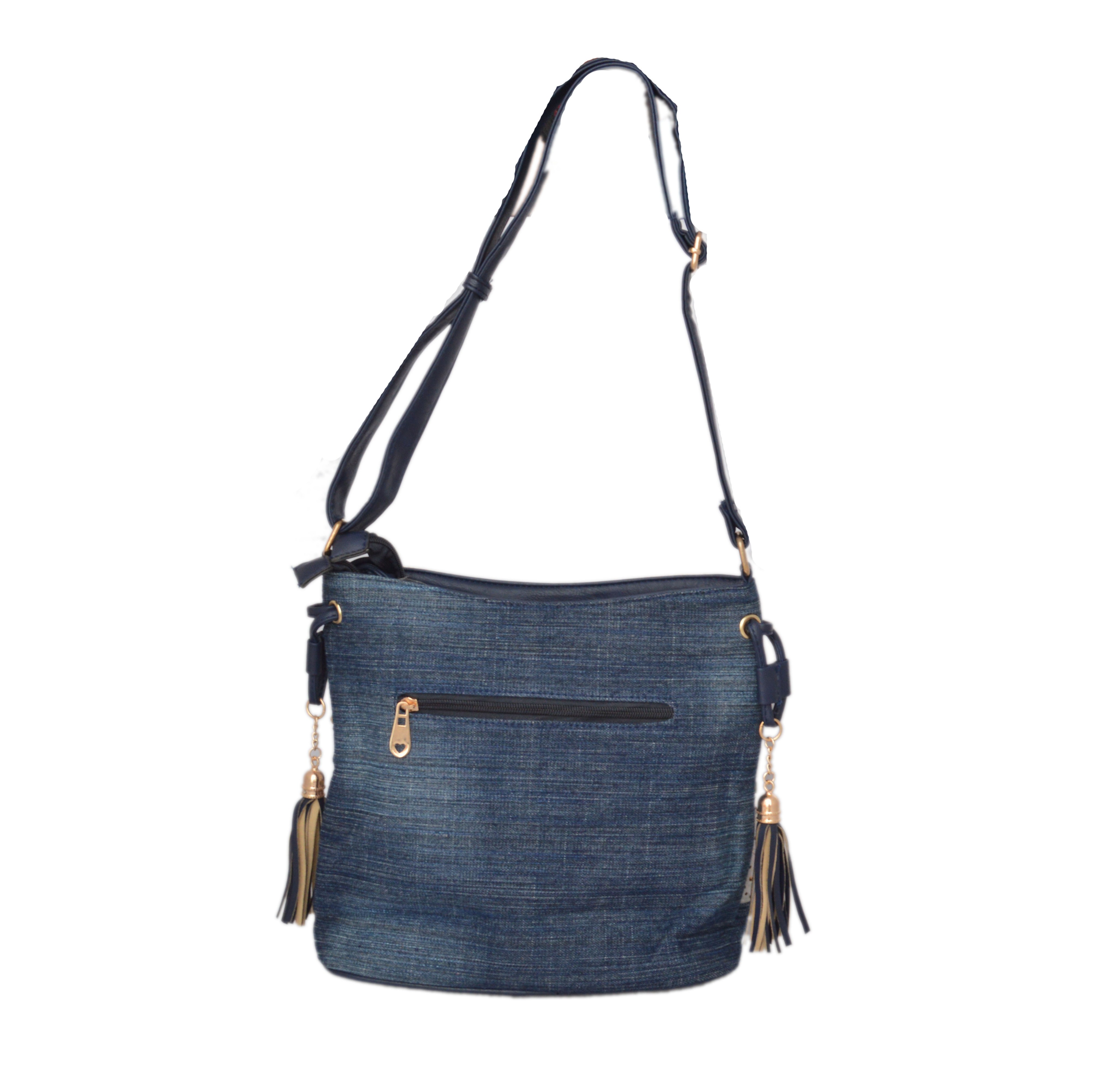 Shopaholic Fashion Denim Printed Deginer Crystal Studded Sling Bag