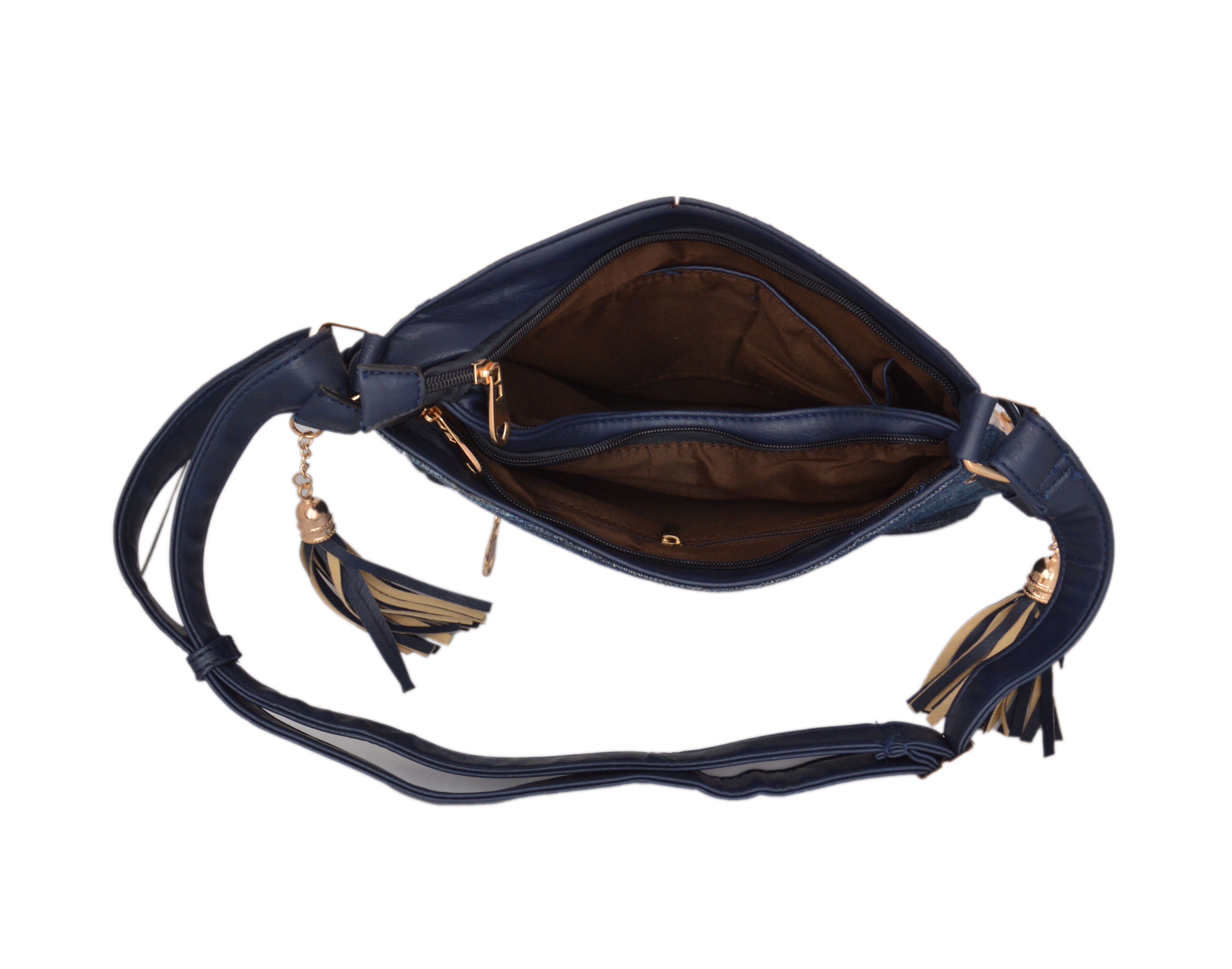 Shopaholic Fashion Denim Printed Deginer Crystal Studded Sling Bag