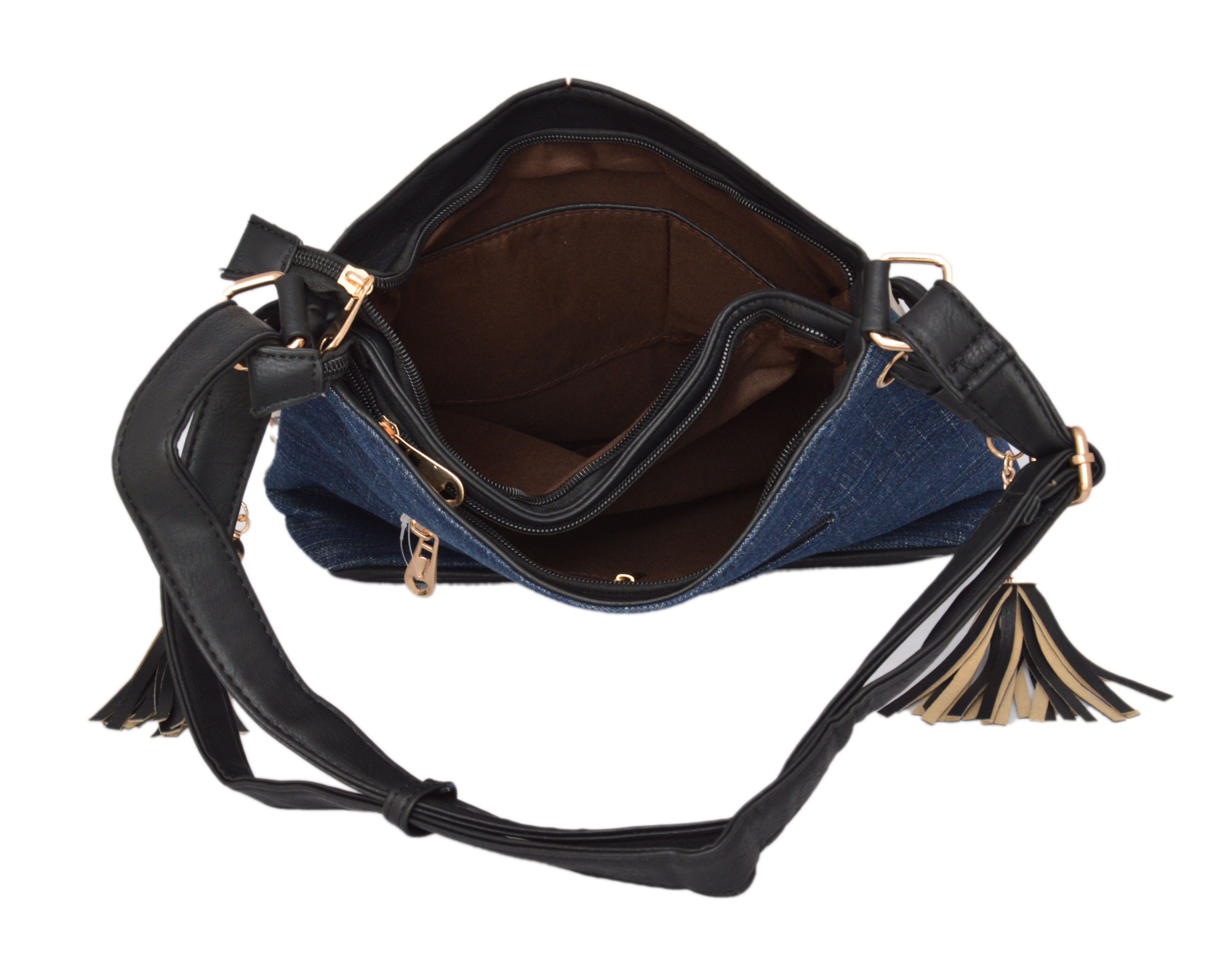 Shopaholic Fashion Denim Printed Designer Crystal Studded Sling Bag