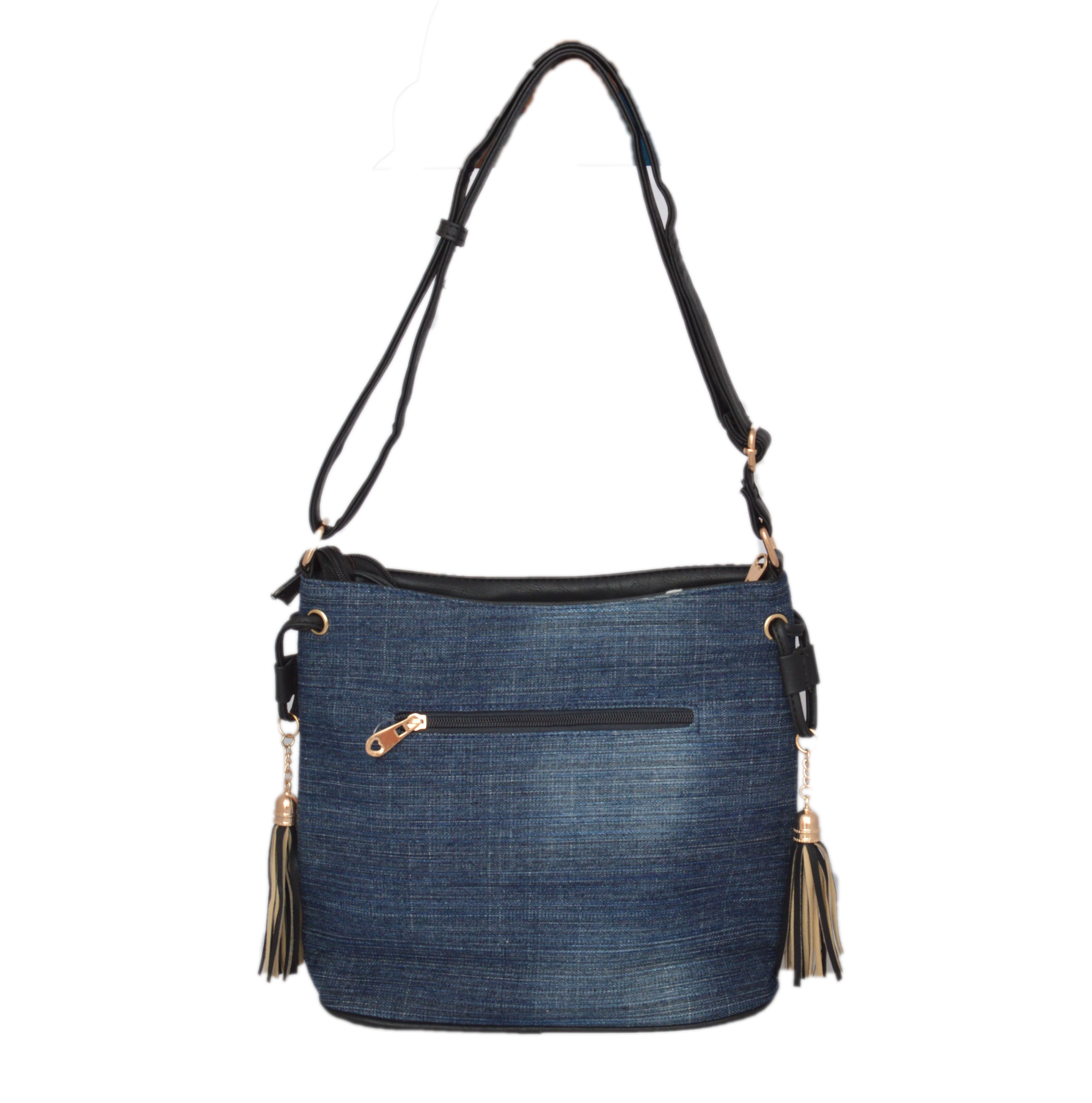 Shopaholic Fashion Denim Printed Designer Crystal Studded Sling Bag